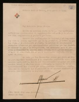 Carta d'Alfons XIII al bisbe de Vic Juan Perelló 1930 (sig 21)