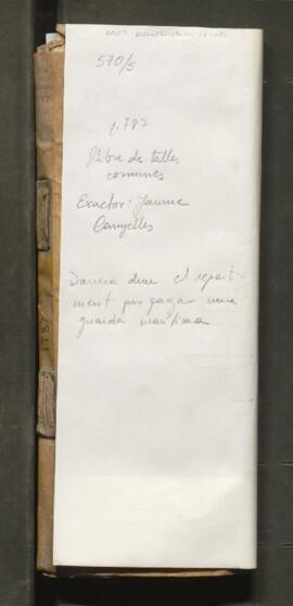 Llibre de talles comunes. Clavari: Jaume Canyelles 1787 (SIG 570/5)
